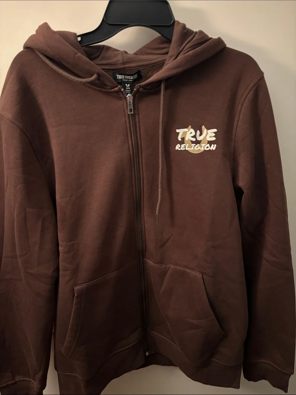 NEW True Religion Men’s Brown Full-Zip Hoodie with Logo